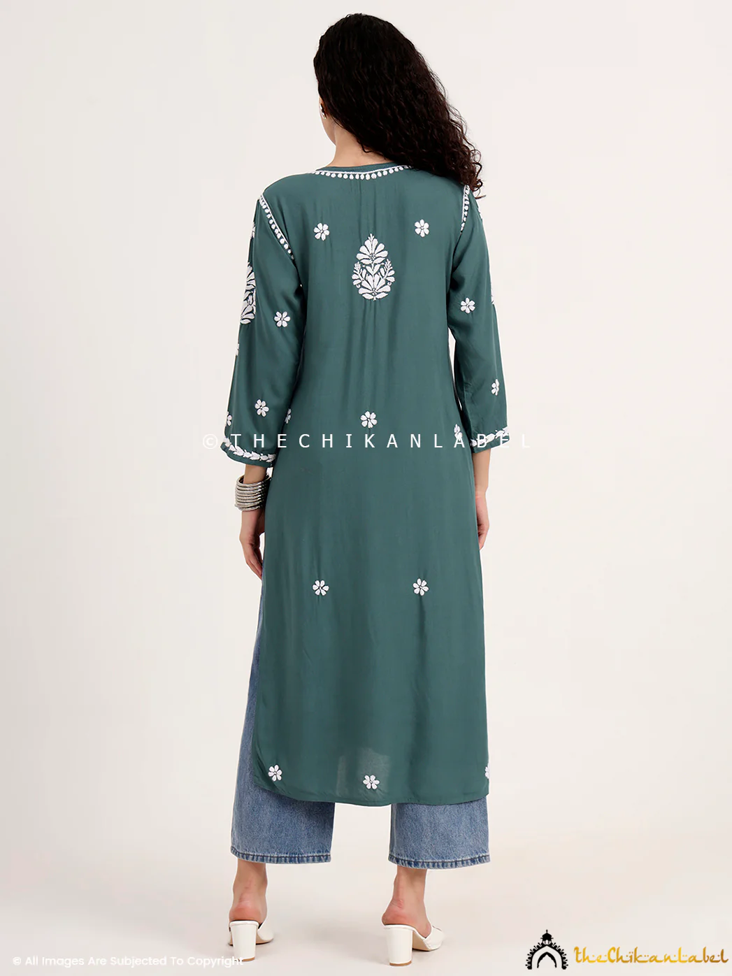 Saira Rayon Straight Chikankari Kurti - Green - Image 3