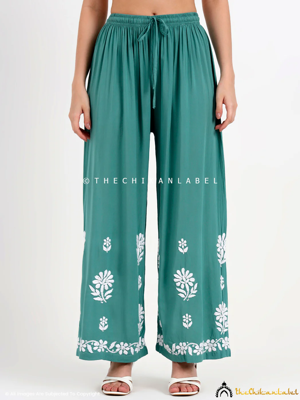 Tazmeen Modal Chikankari Kurti Palazzo Set - Green - Image 7