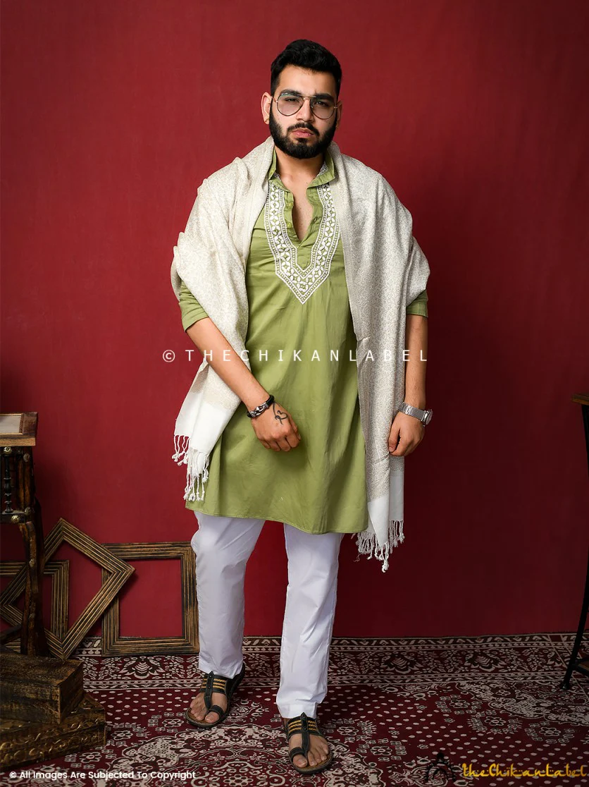 Green Uman Cotton Chikankari Men's Kurta - Image 10