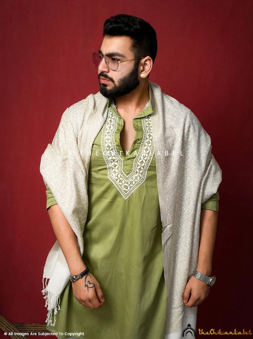 Green Uman Cotton Chikankari Men's Kurta - Image 11