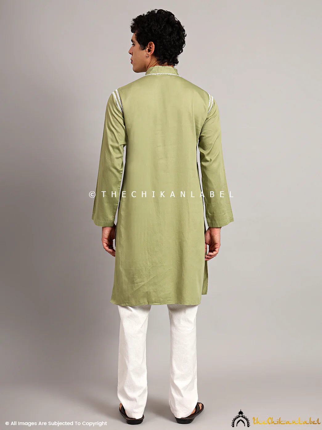 Green Uman Cotton Chikankari Men's Kurta - Image 3
