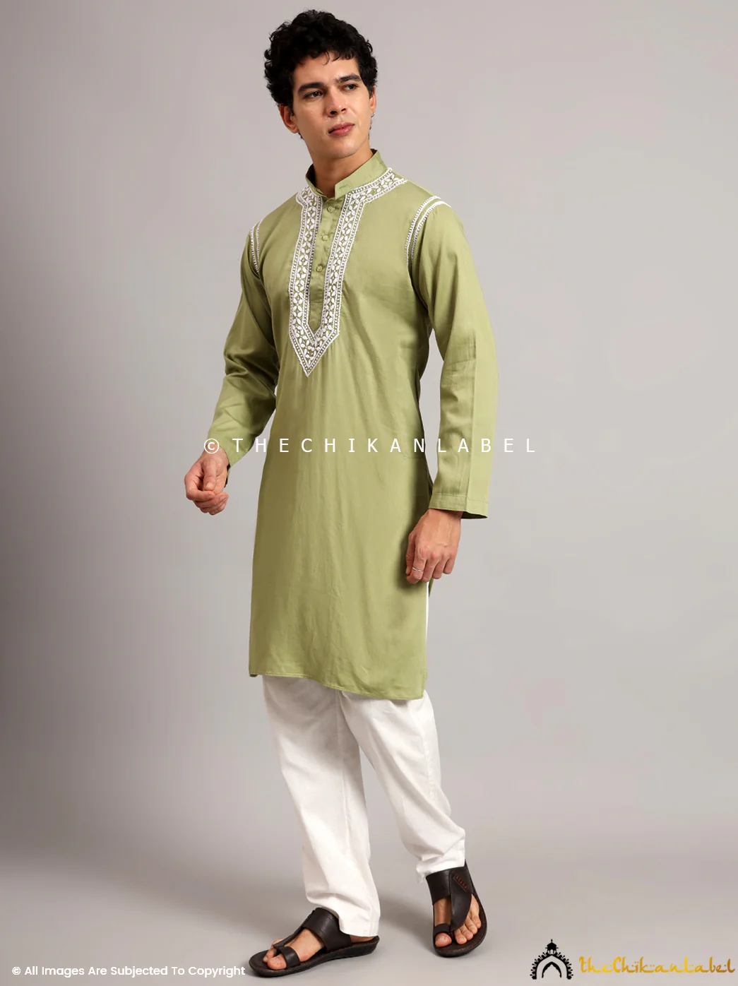 Green Uman Cotton Chikankari Men's Kurta - Image 6