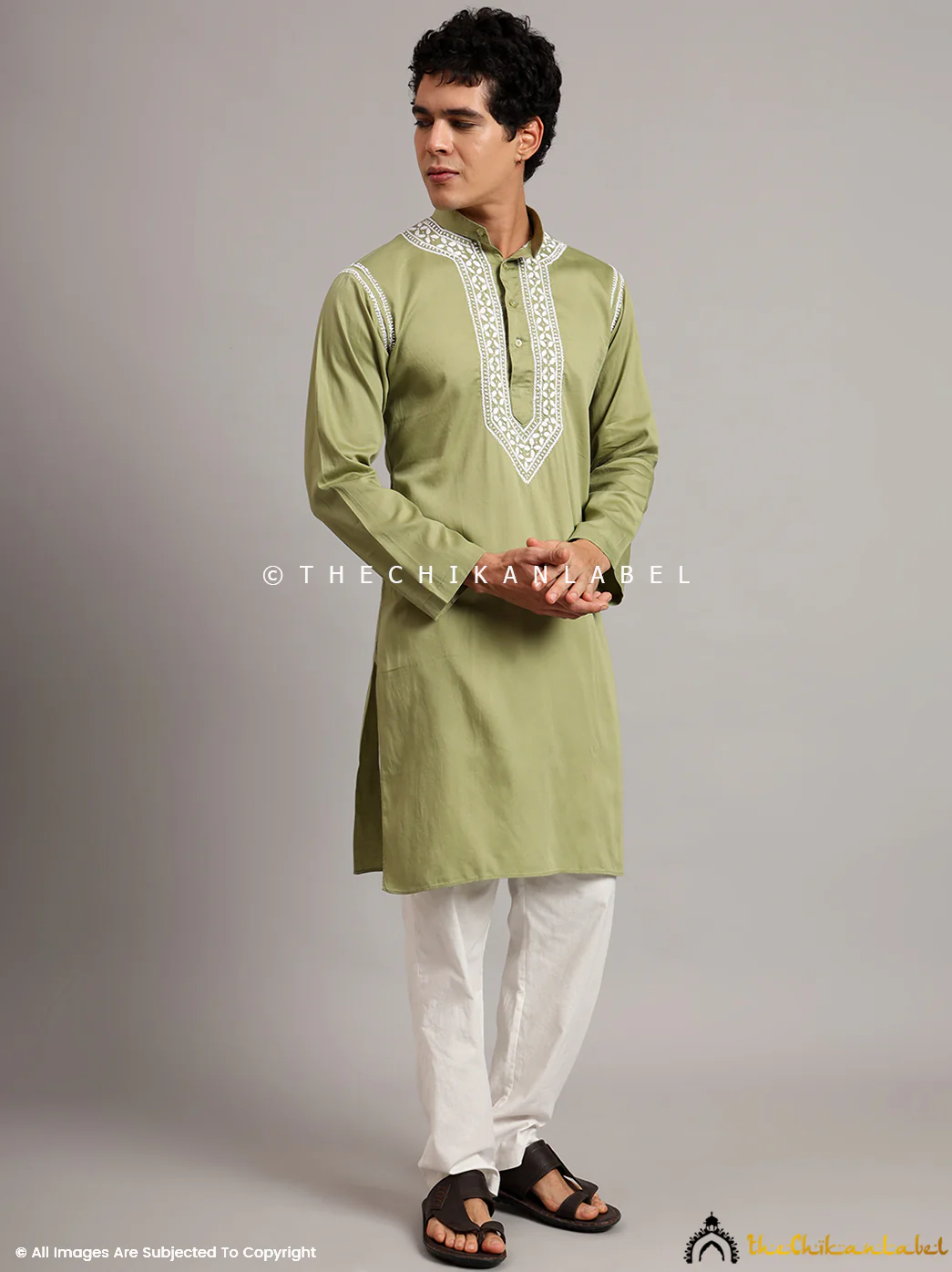 Green Uman Cotton Chikankari Men's Kurta - Image 7