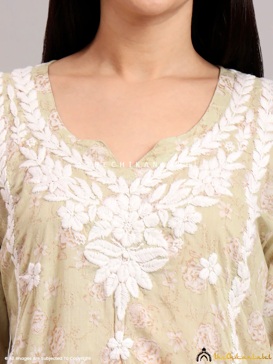 Vedika Mulmul Cotton Chikankari Co-ord Set - Green - Image 2