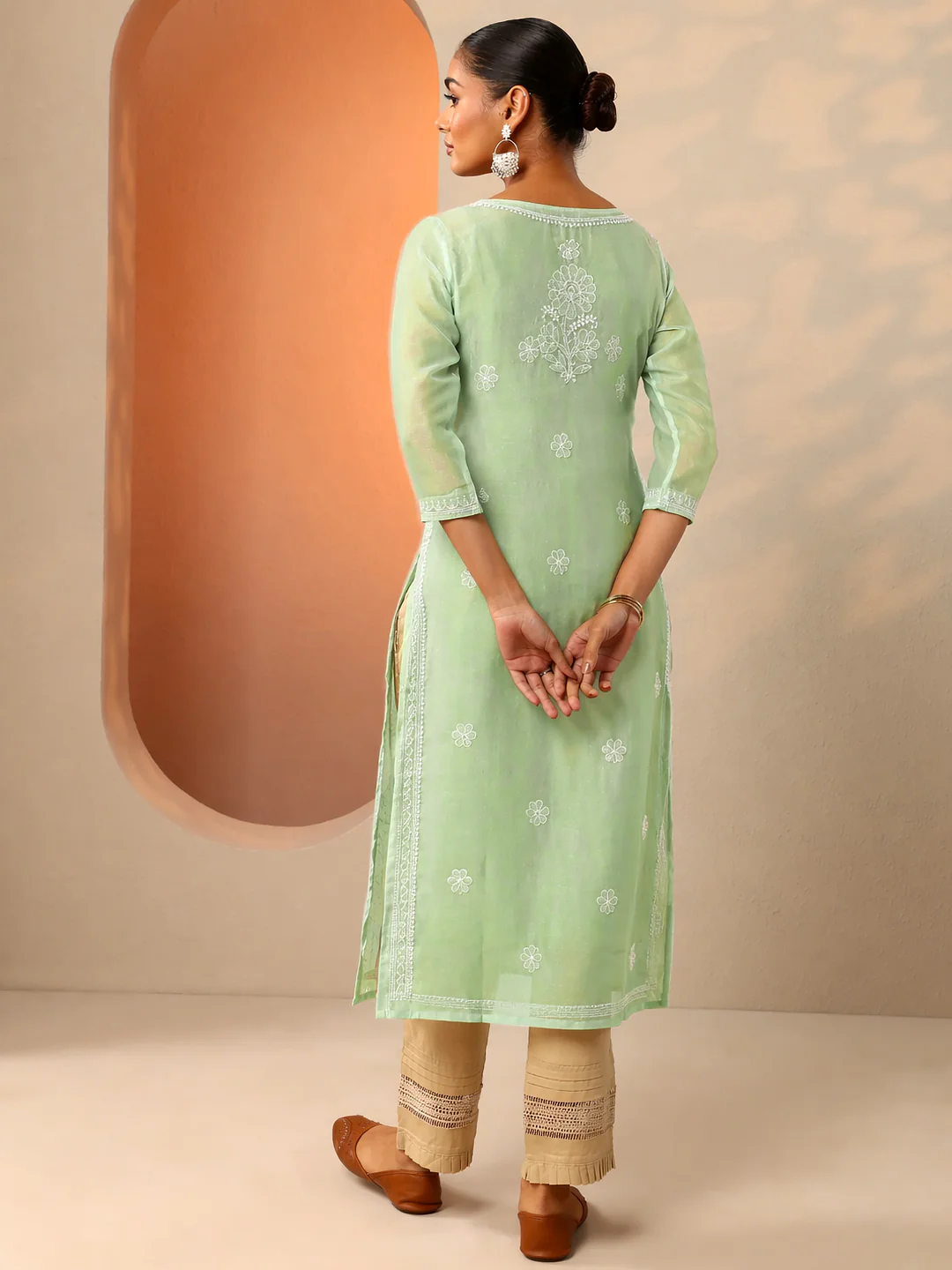 Green Vira Cotton Chikankari Straight Kurti with inner - Image 3