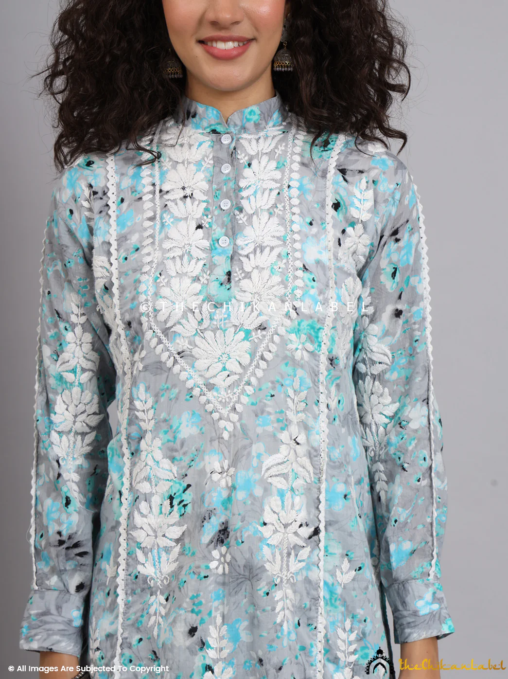 Yashi Mulmul Printed Chikankari Co-ord Set - Green - Image 2