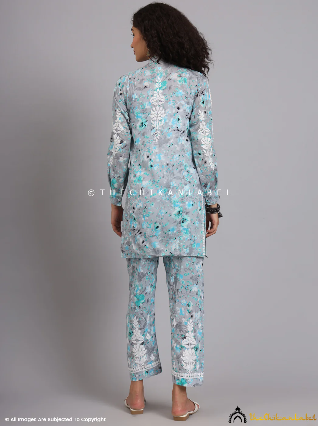 Yashi Mulmul Printed Chikankari Co-ord Set - Green - Image 3