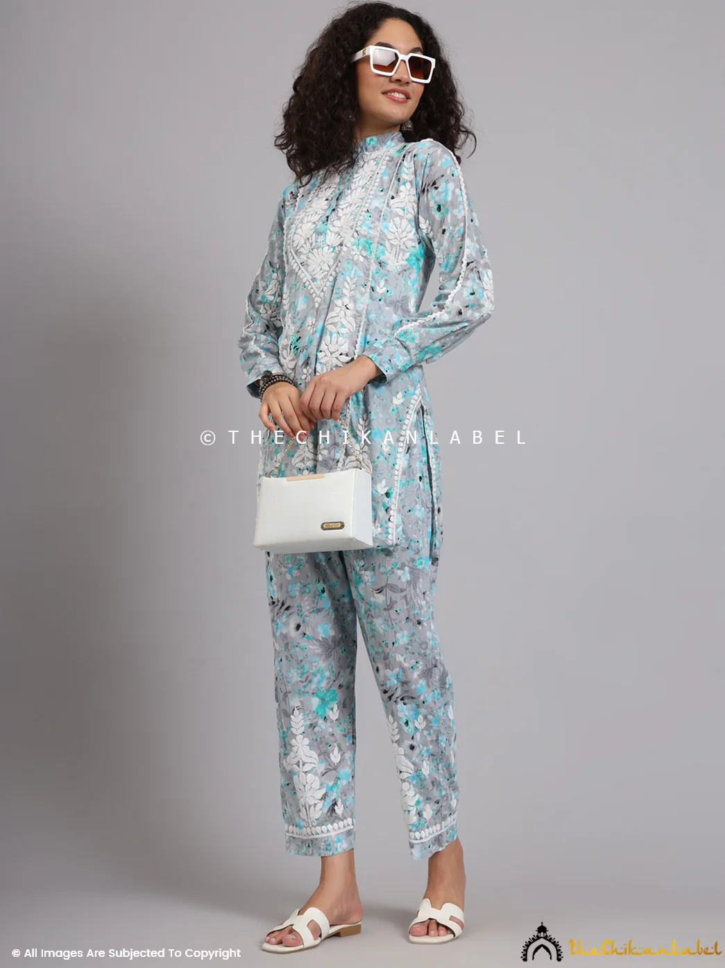 Yashi Mulmul Printed Chikankari Co-ord Set - Green - Image 5