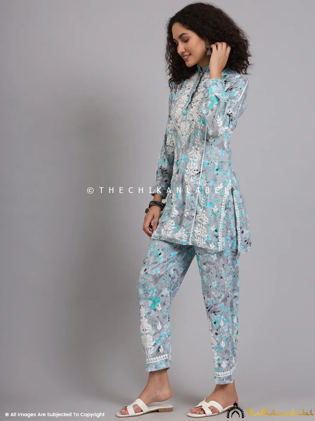 Yashi Mulmul Printed Chikankari Co-ord Set - Green - Image 6