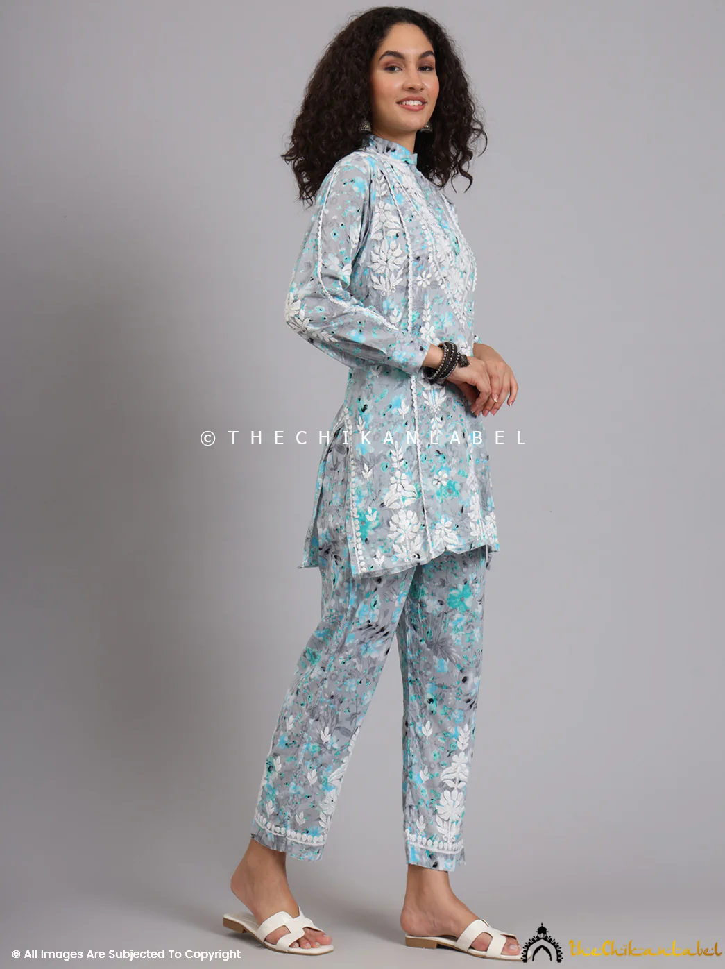 Yashi Mulmul Printed Chikankari Co-ord Set - Green - Image 7