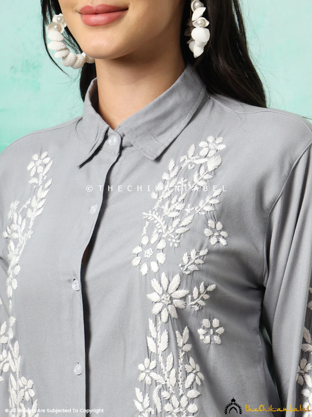 Anvika Rayon Chikankari Co-ord Set -Grey - Image 2