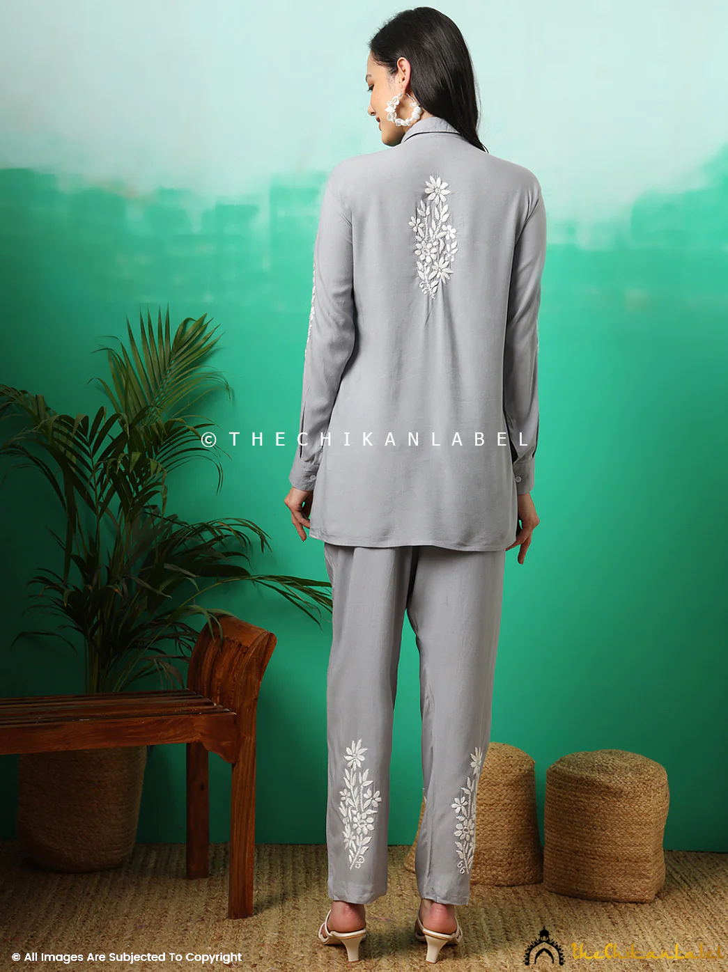 Anvika Rayon Chikankari Co-ord Set -Grey - Image 3