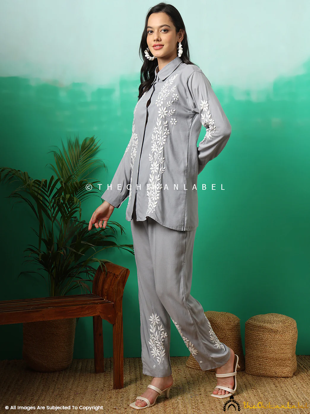 Anvika Rayon Chikankari Co-ord Set -Grey - Image 5
