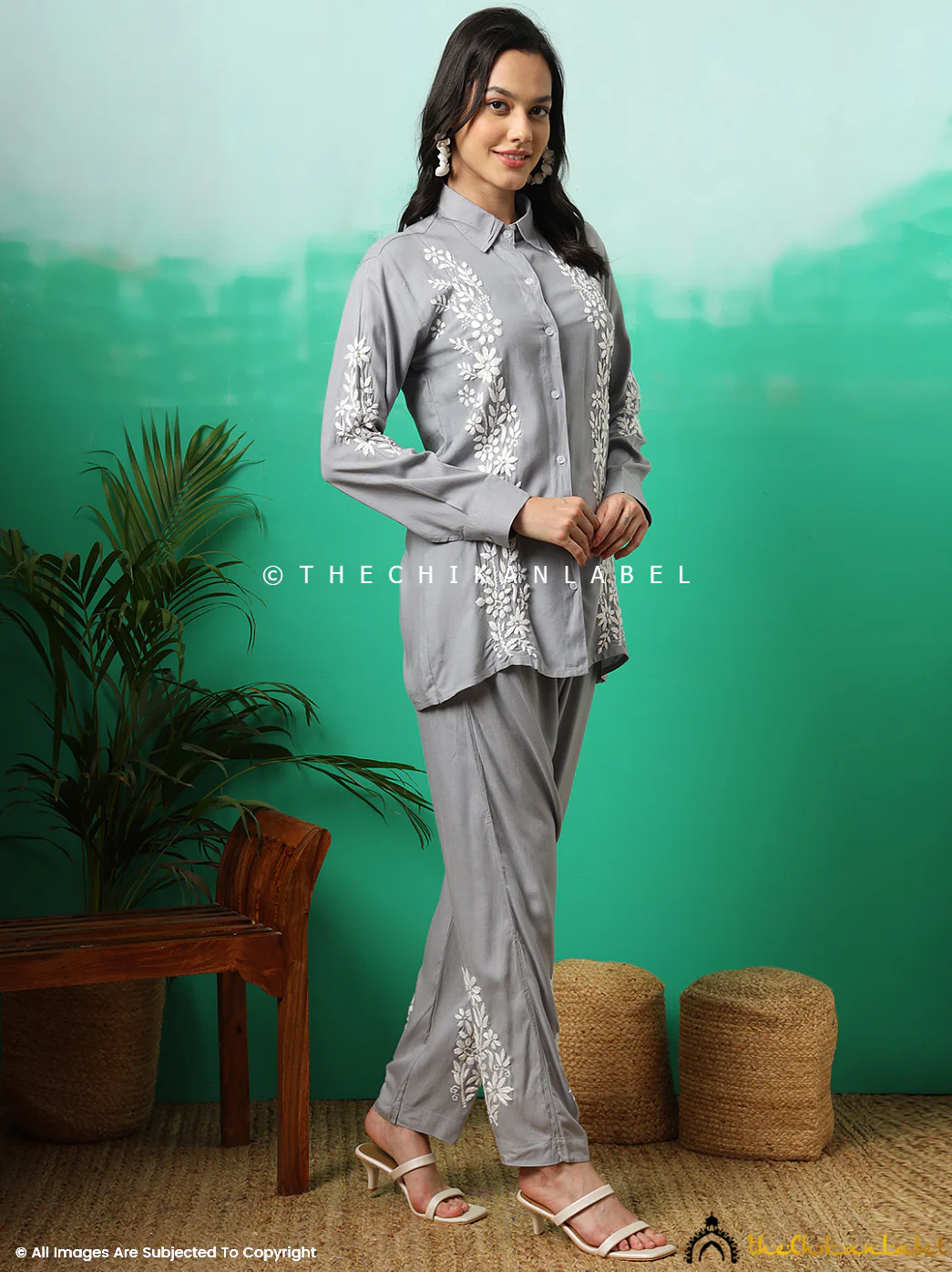 Anvika Rayon Chikankari Co-ord Set -Grey - Image 6