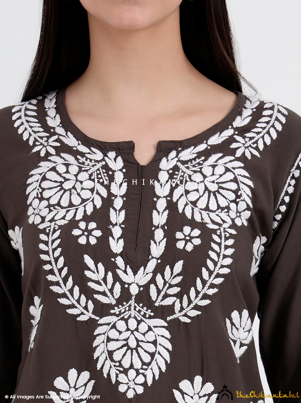 Chahat Rayon Chikankari Short Top - Grey - Image 2