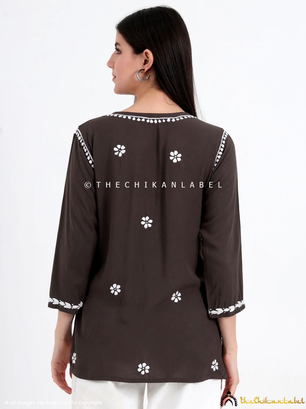 Chahat Rayon Chikankari Short Top - Grey - Image 3