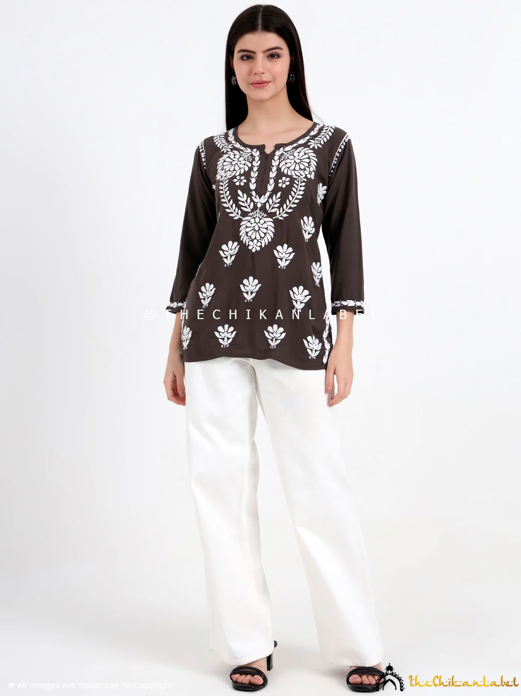 Chahat Rayon Chikankari Short Top - Grey - Image 7