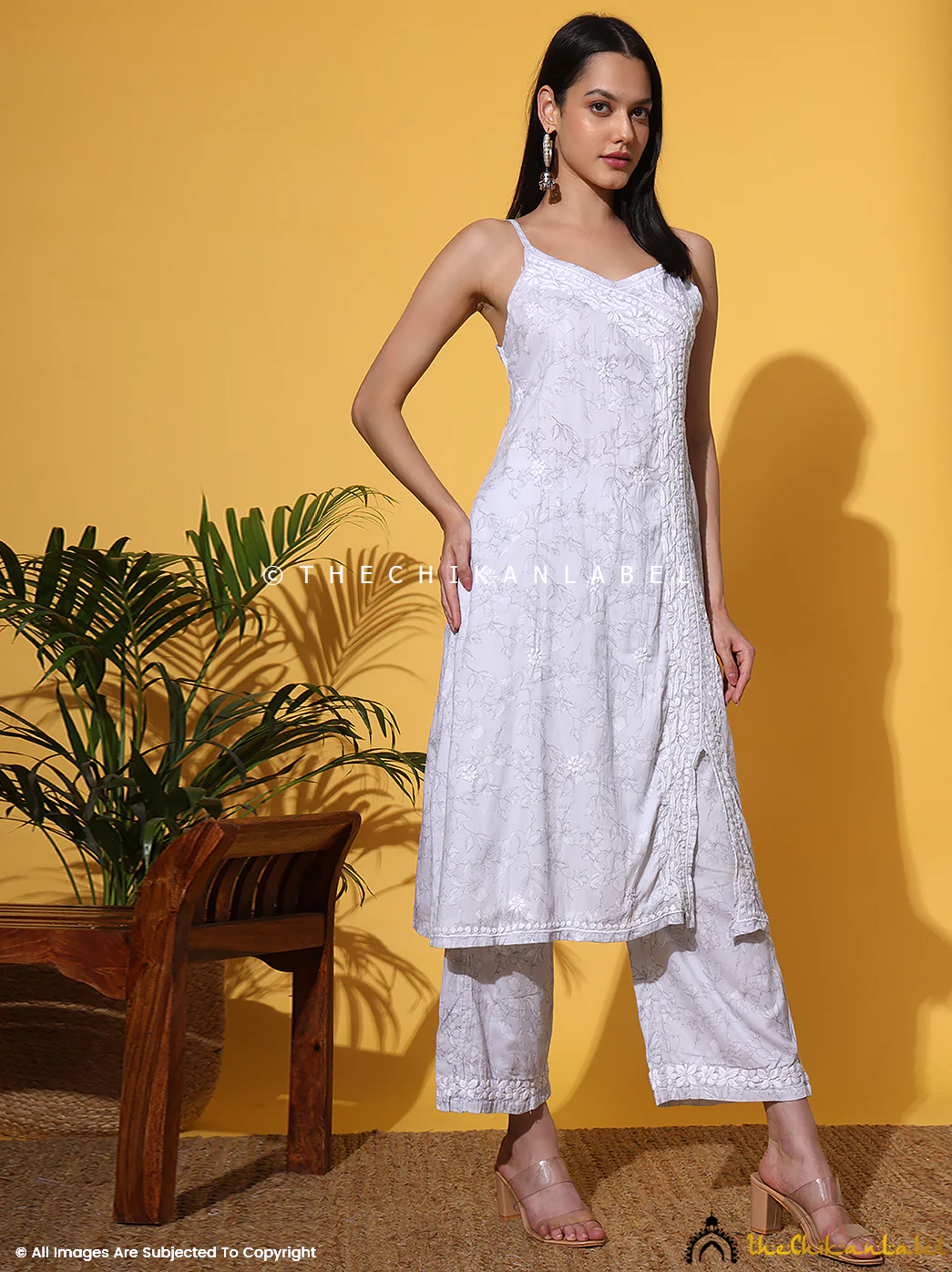 Fariha Cotton Chikankari Strappy Kurta Set - Grey - Image 14