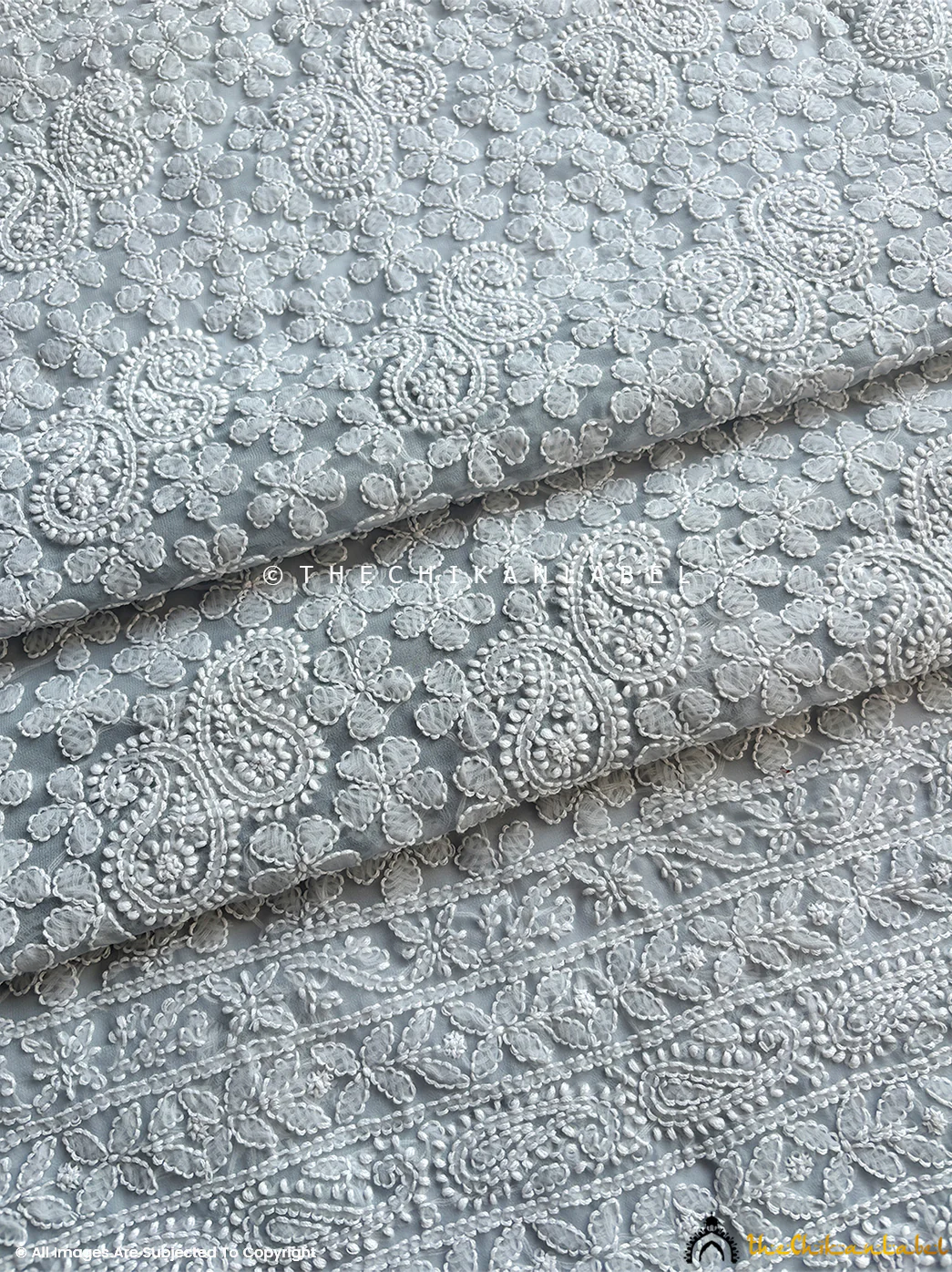 Ishanvi Georgette Chikankari Un-Stitched Suit with Dupatta-Grey - Image 3