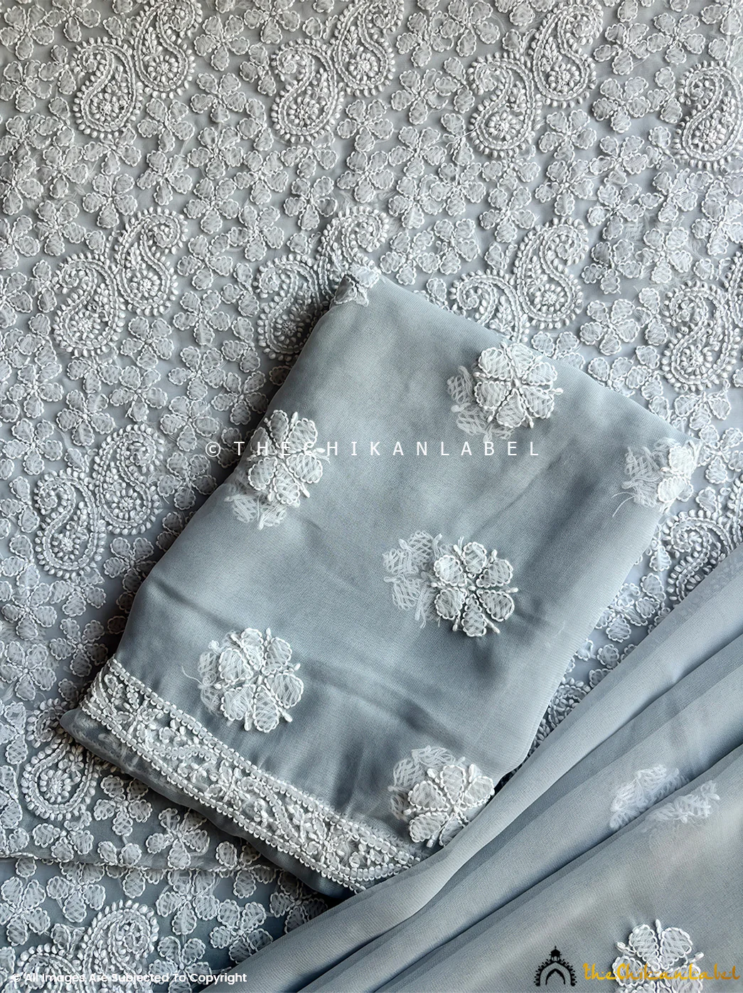 Ishanvi Georgette Chikankari Un-Stitched Suit with Dupatta-Grey - Image 4