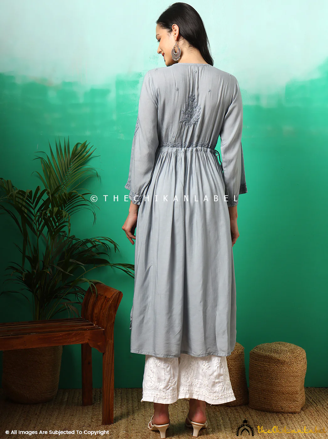 Nayra Modal Chikankari Anarkali -Grey - Image 2