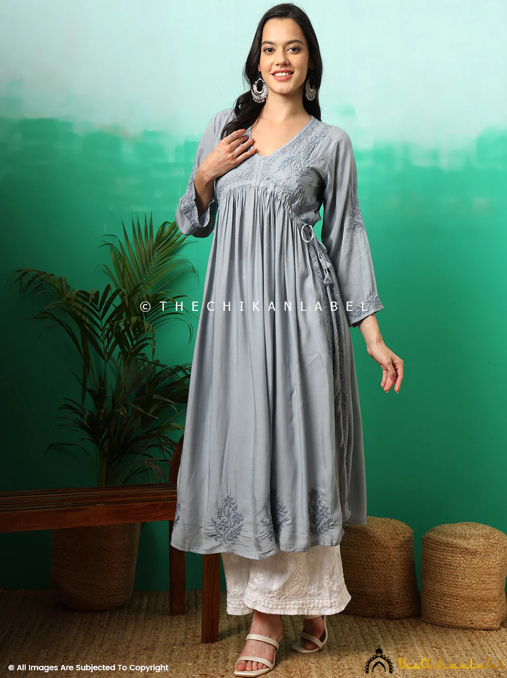Nayra Modal Chikankari Anarkali -Grey - Image 3