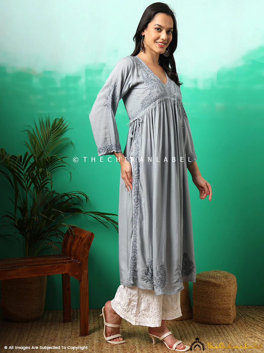 Nayra Modal Chikankari Anarkali -Grey - Image 4
