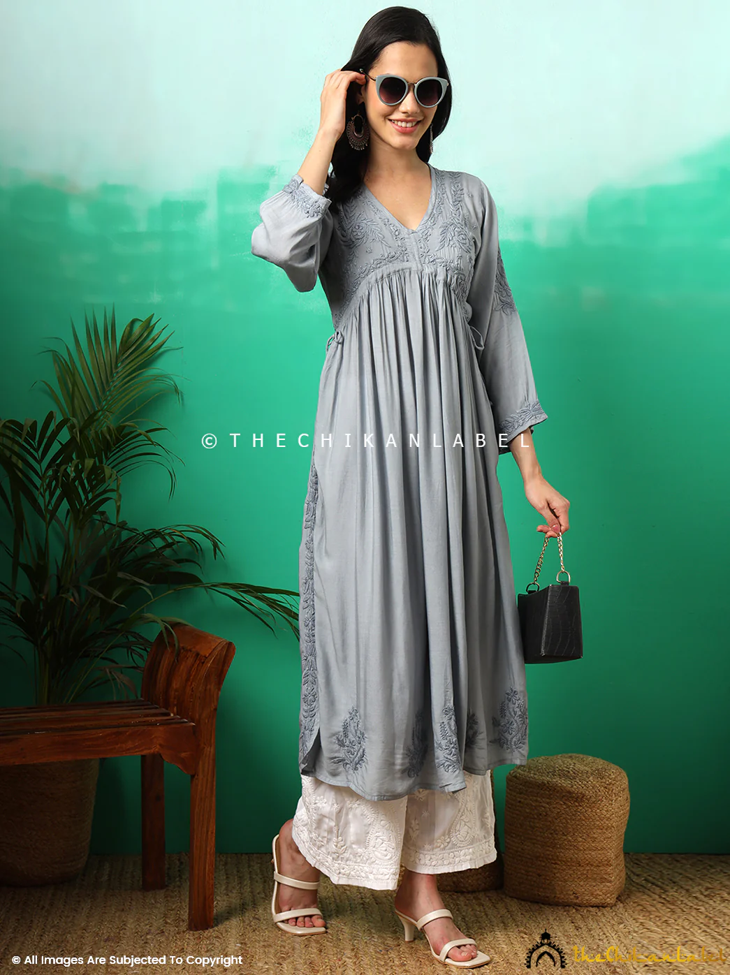 Nayra Modal Chikankari Anarkali -Grey - Image 6