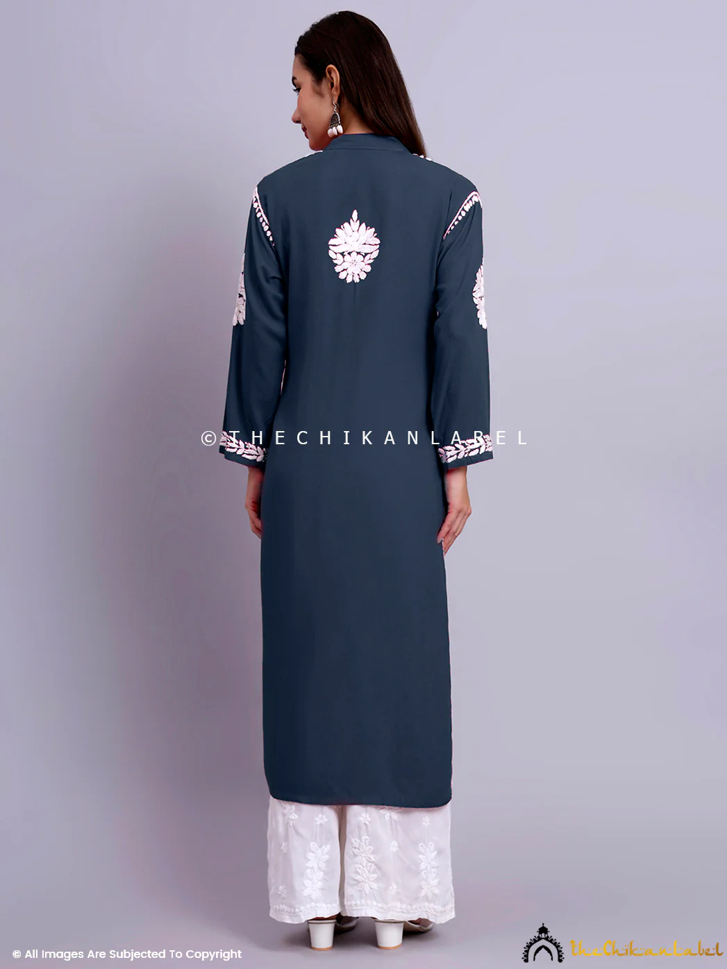 Riddhi Rayon Chikankari Straight Kurti - Grey - Image 3