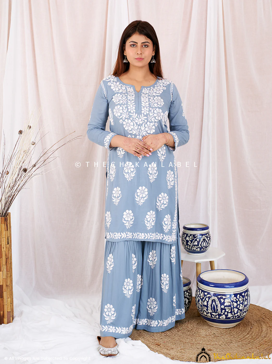 Grey Sun Modal Chikankari Kurta Garara Set