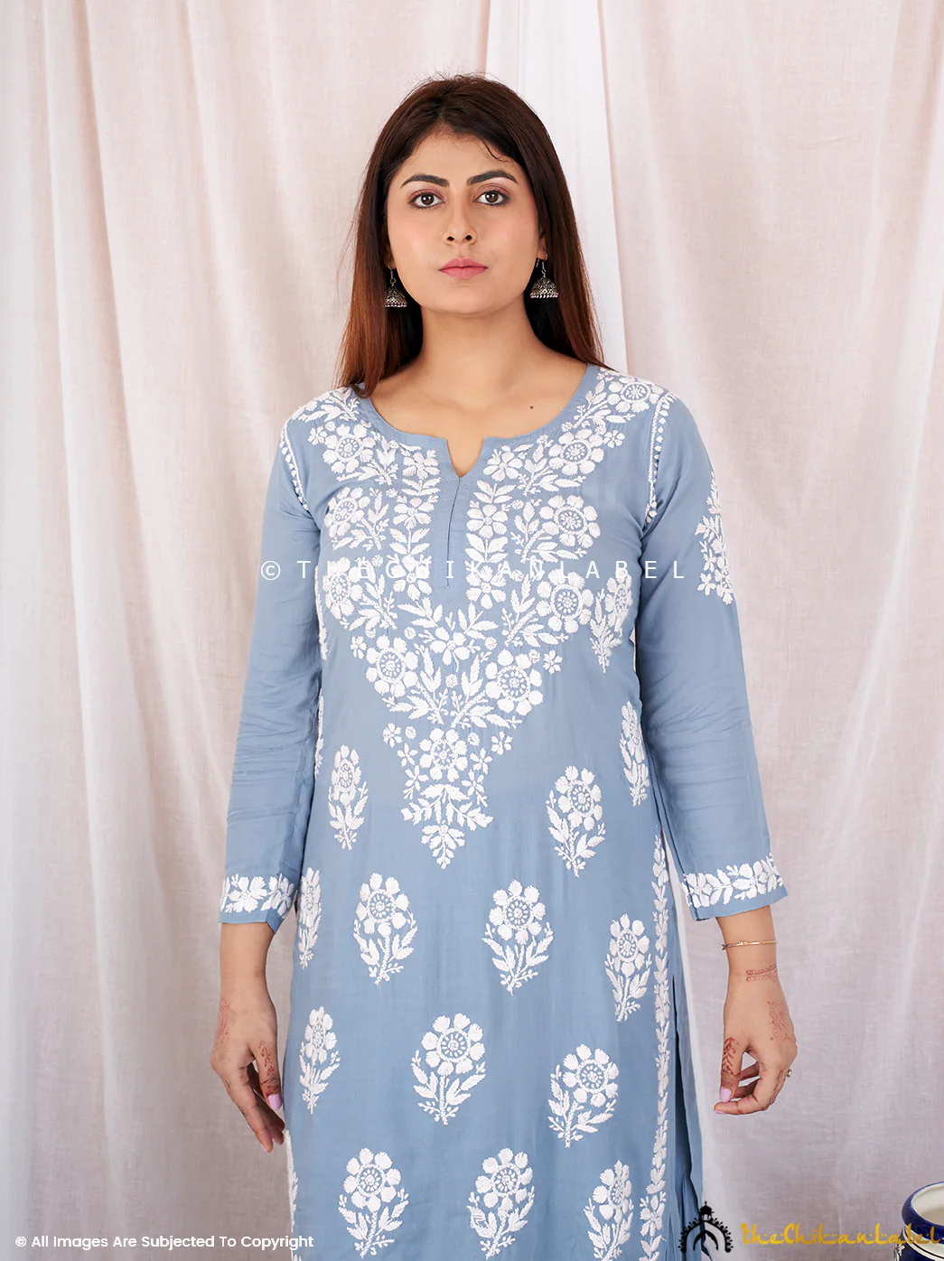 Grey Sun Modal Chikankari Kurta Garara Set - Image 2