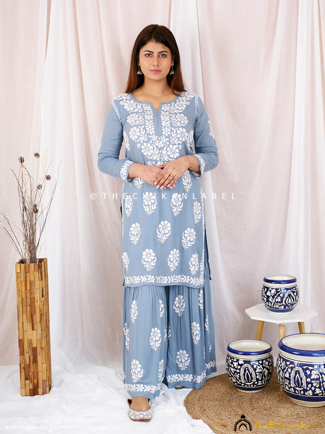 Grey Sun Modal Chikankari Kurta Garara Set - Image 4