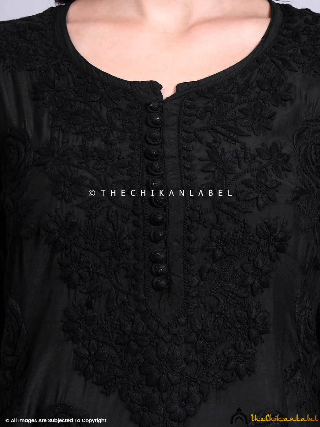 Gulaab Muslin Chikankari Straight Kurti - Black - Image 2