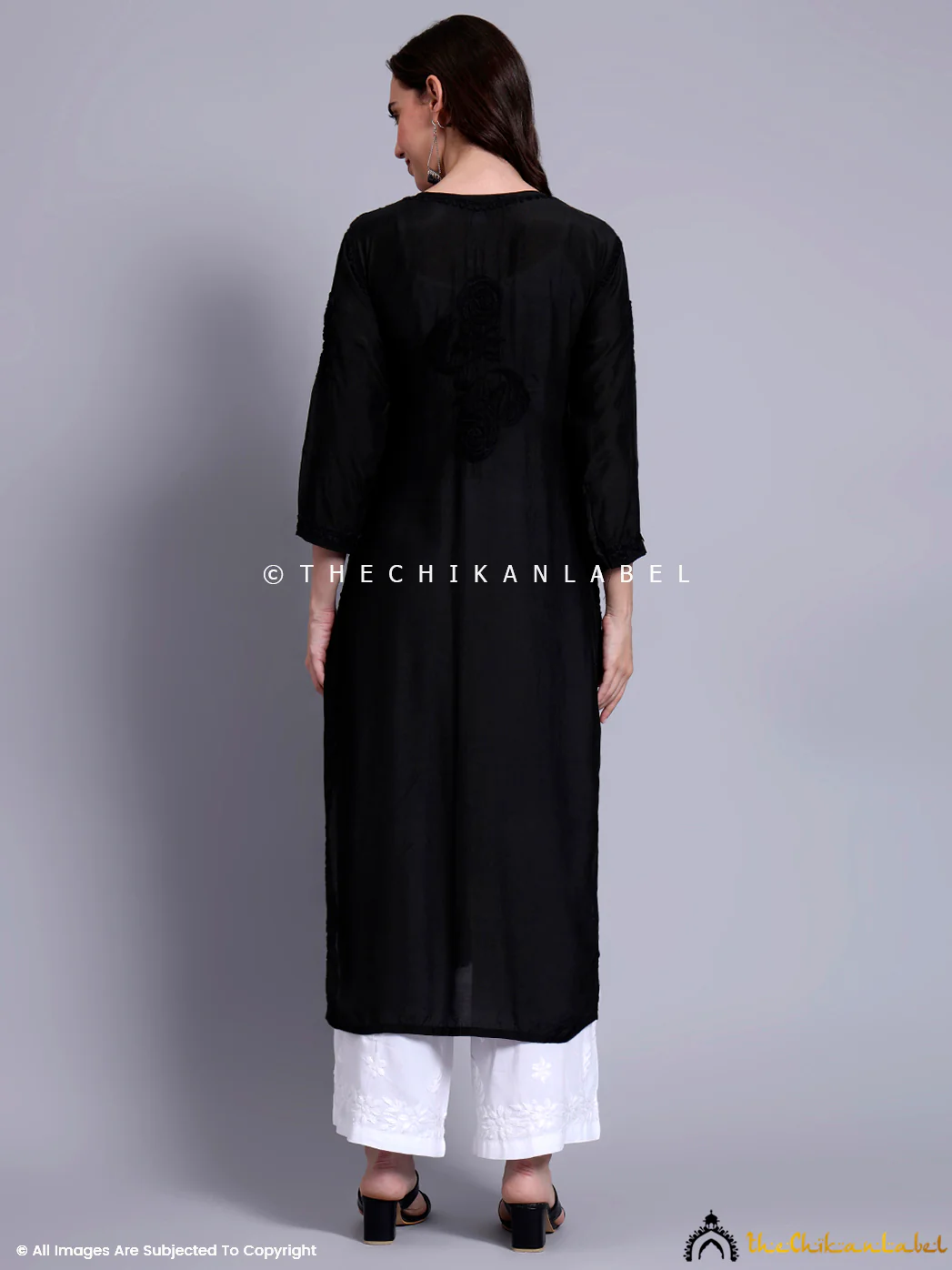 Gulaab Muslin Chikankari Straight Kurti - Black - Image 3