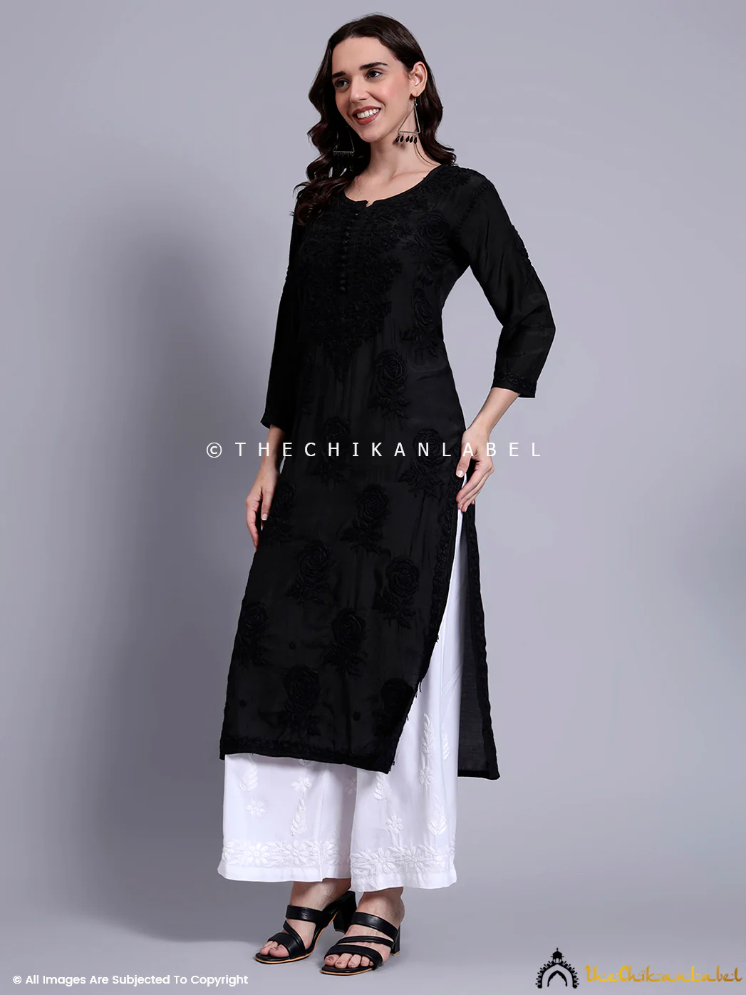 Gulaab Muslin Chikankari Straight Kurti - Black - Image 4