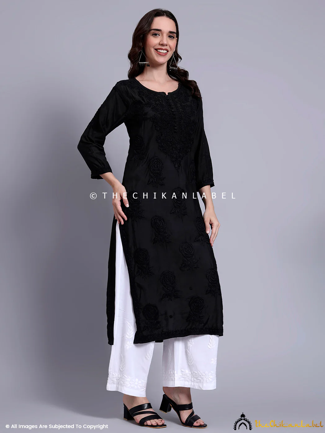 Gulaab Muslin Chikankari Straight Kurti - Black - Image 5