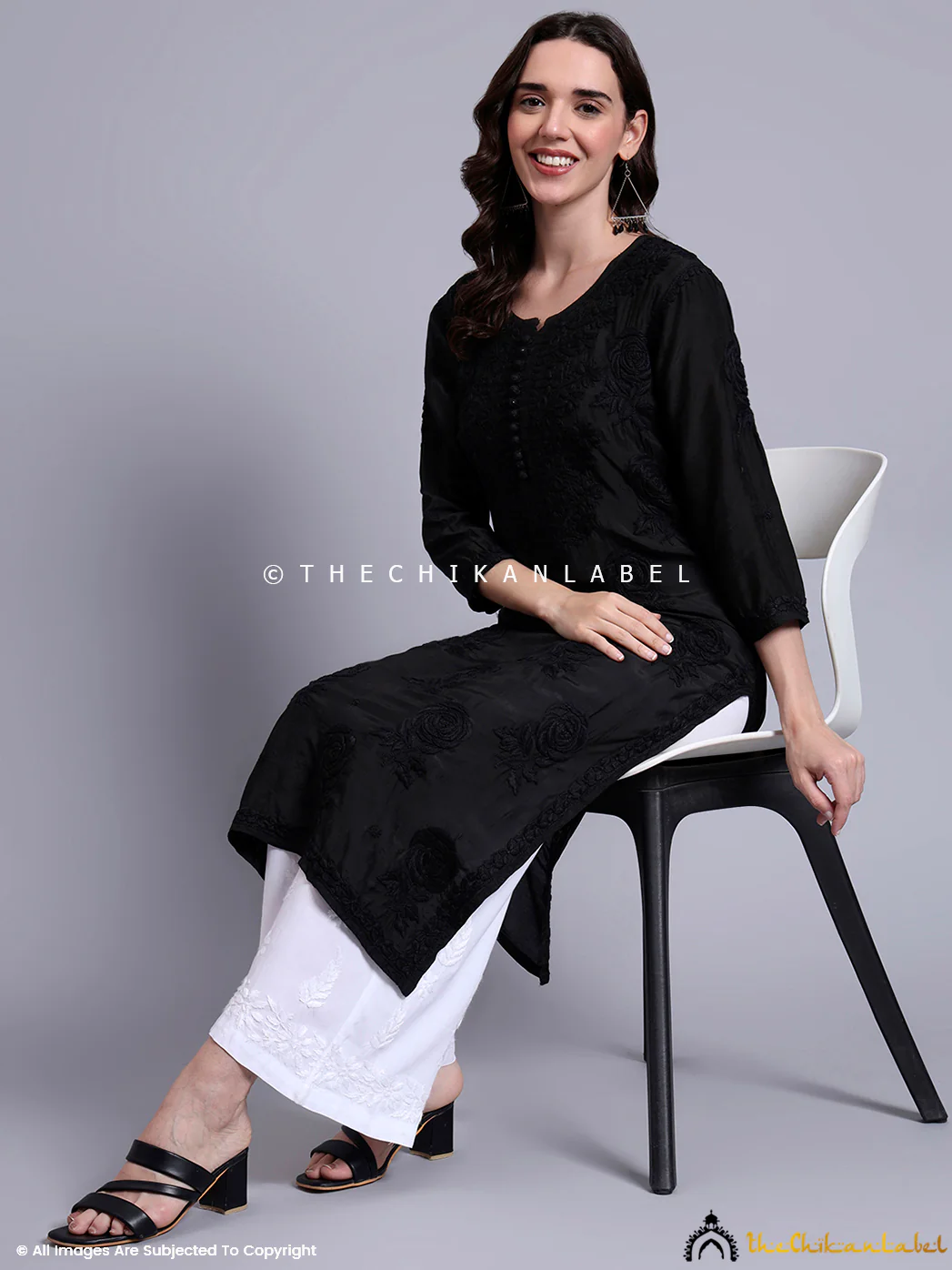 Gulaab Muslin Chikankari Straight Kurti - Black - Image 6