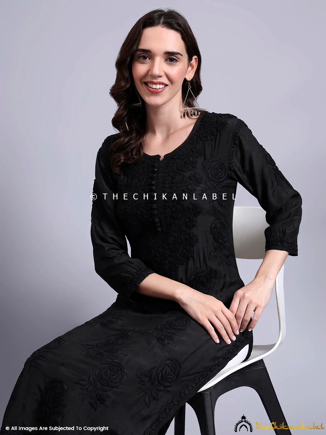 Gulaab Muslin Chikankari Straight Kurti - Black - Image 7