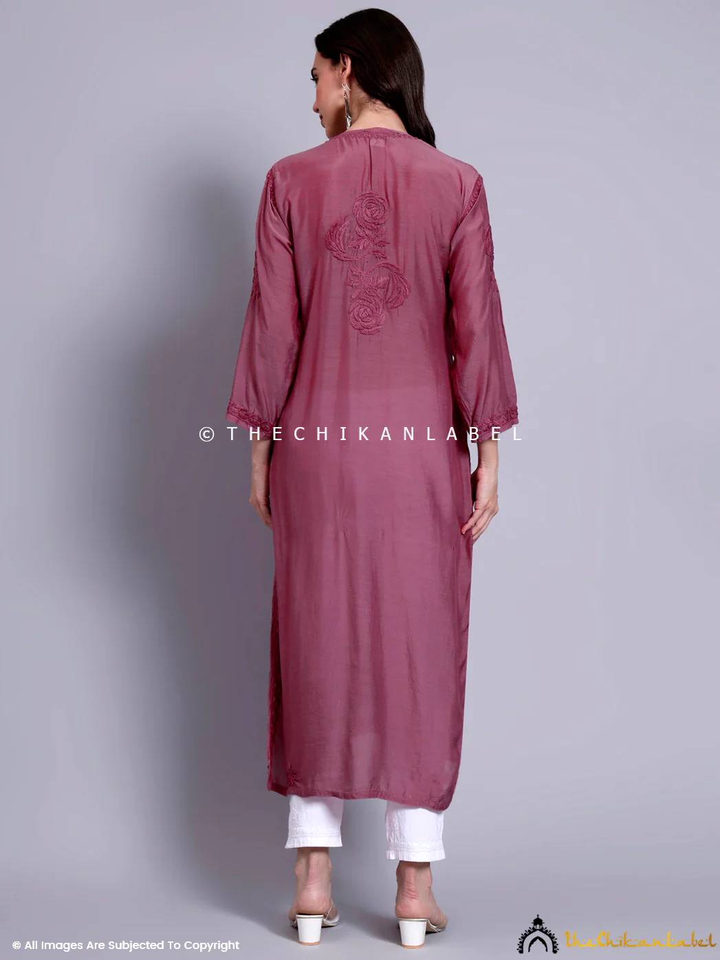 Gulaab Muslin Chikankari Straight Kurti - Mauve - Image 3