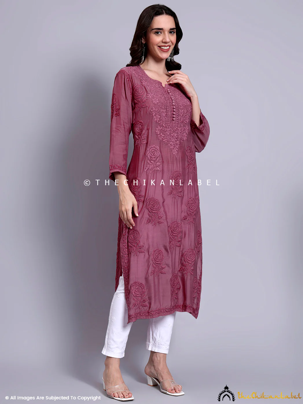 Gulaab Muslin Chikankari Straight Kurti - Mauve - Image 5