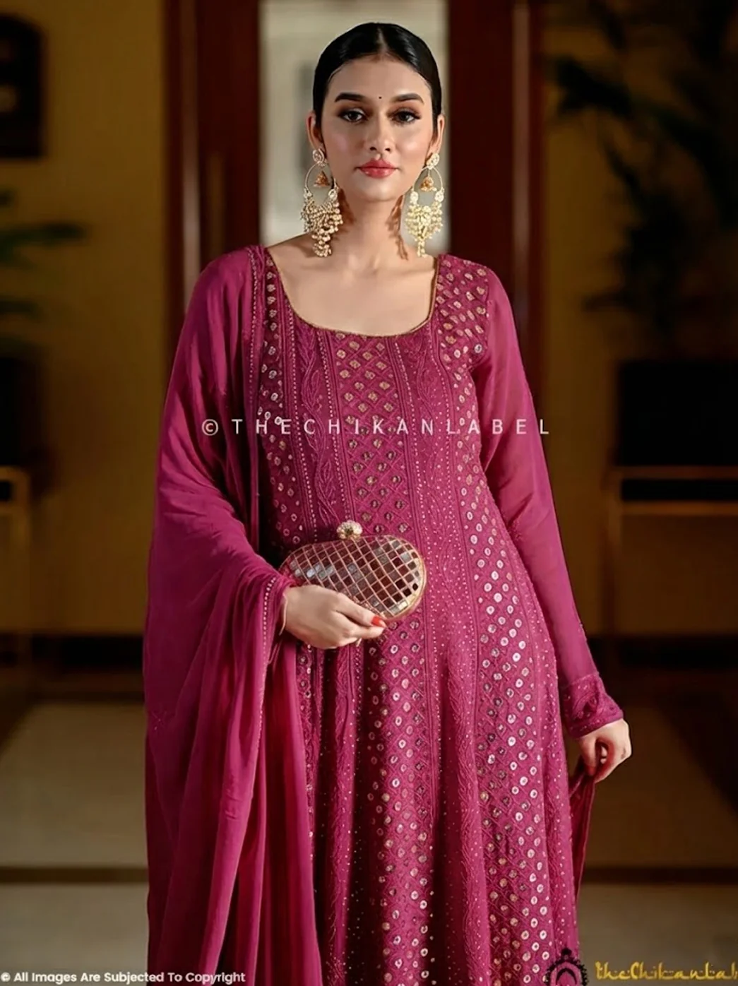 Gulmohar Viscose Chikankari Anarkali - Wine - Image 3