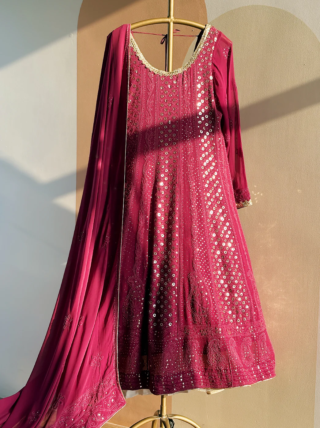 Gulmohar Viscose Chikankari Anarkali - Wine - Image 4