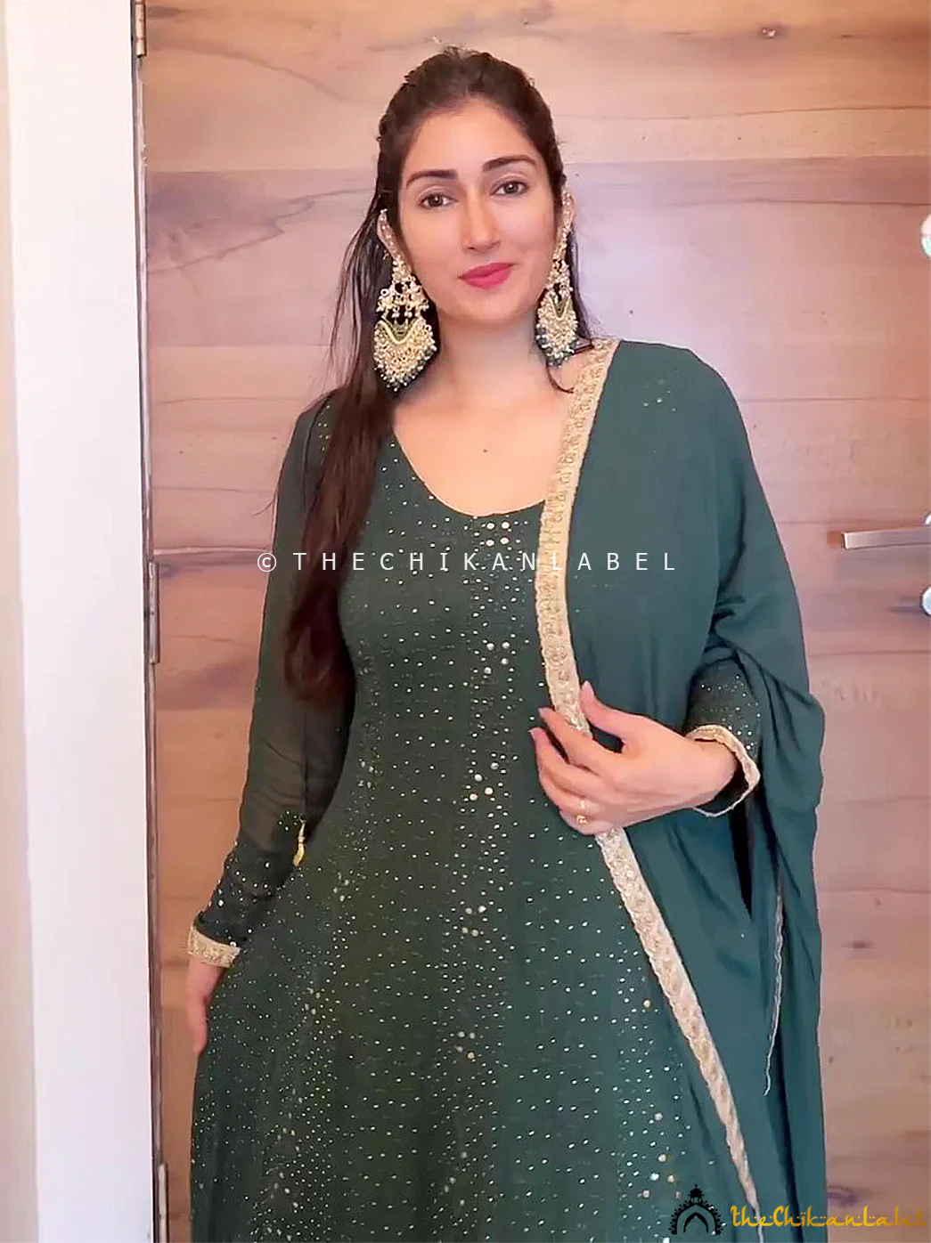 gungun uprari green shifa viscose chikankari anarkali - Image 3