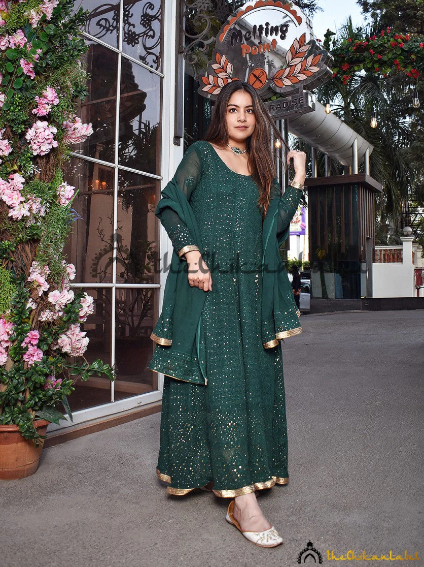 gungun uprari green shifa viscose chikankari anarkali - Image 4