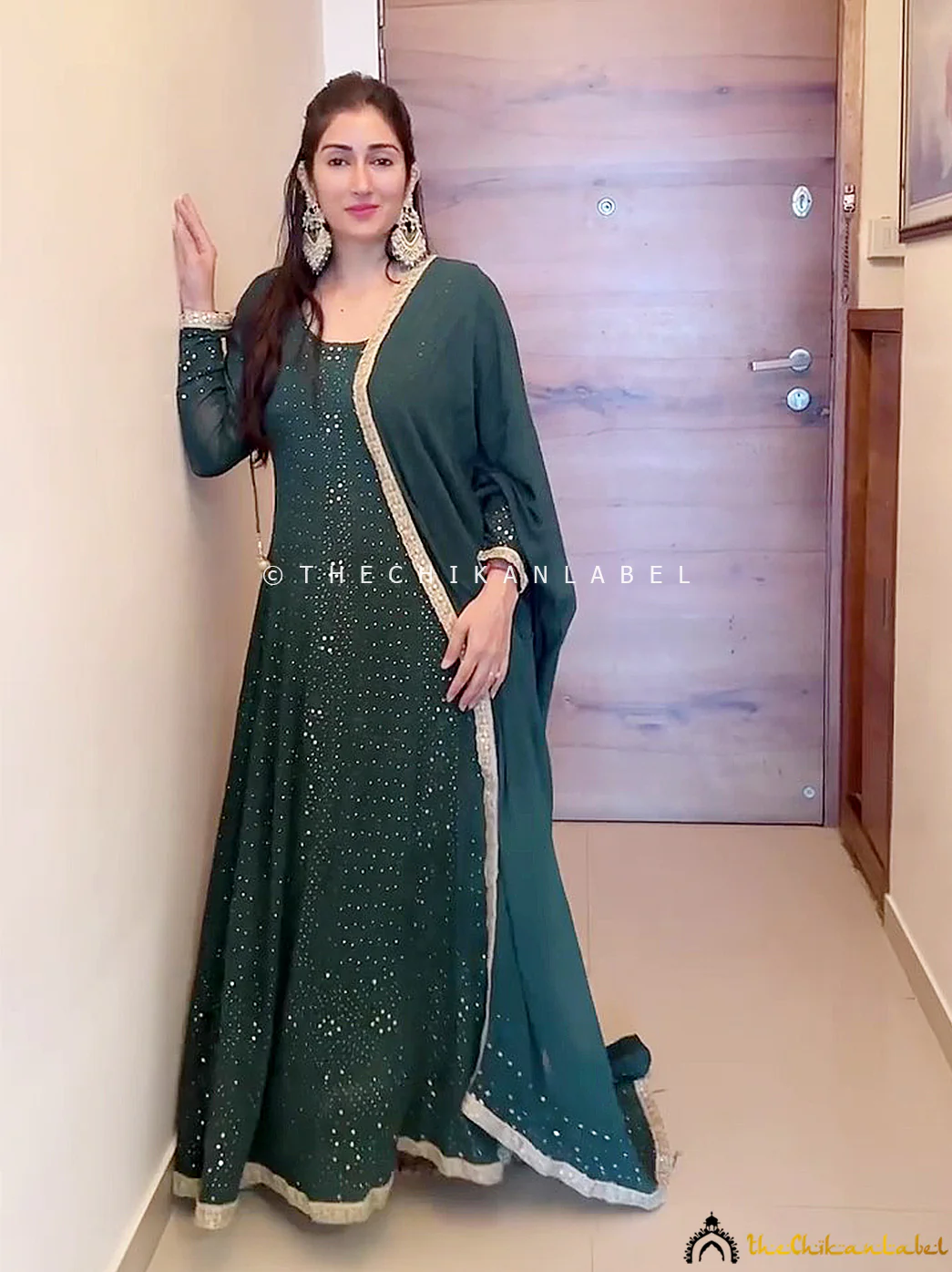 gungun uprari green shifa viscose chikankari anarkali - Image 5