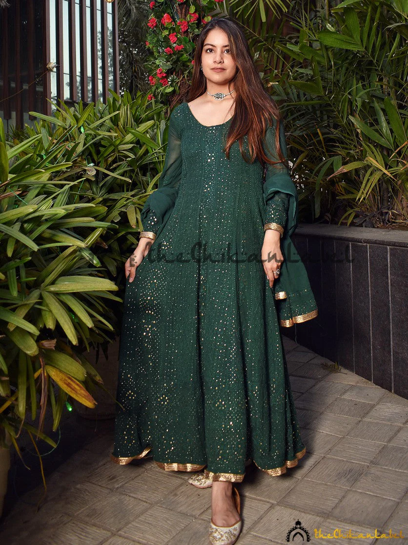 gungun uprari green shifa viscose chikankari anarkali - Image 6