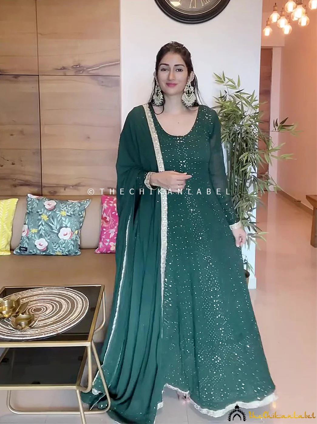 gungun uprari green shifa viscose chikankari anarkali - Image 7