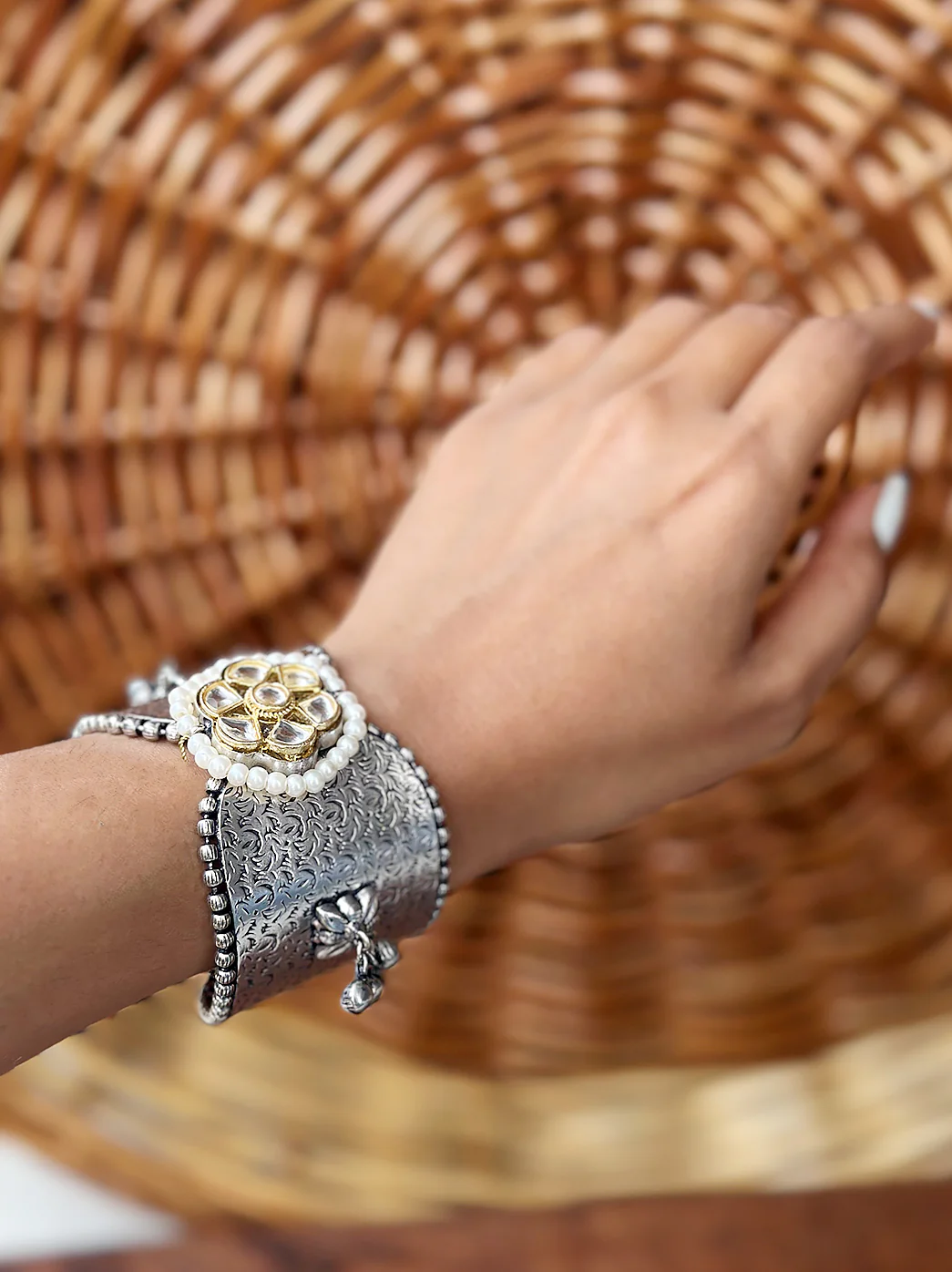 Handcrafted Brass Mix Pearl Work Bracelet Kangan for Women - Image 3