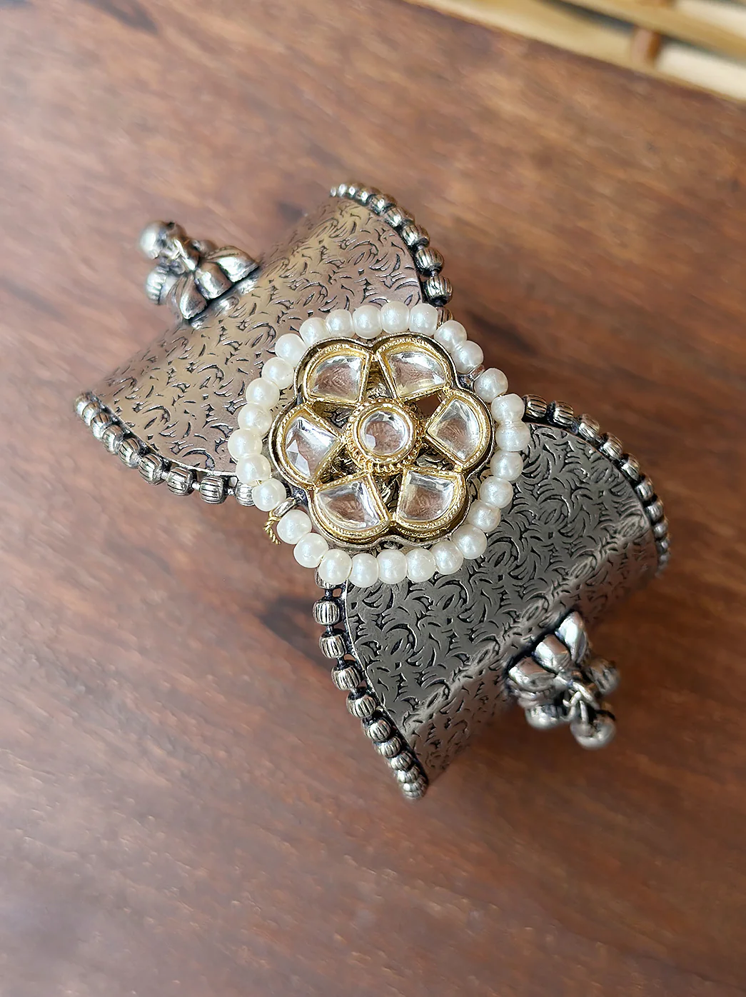 Handcrafted Brass Mix Pearl Work Bracelet Kangan for Women - Image 4