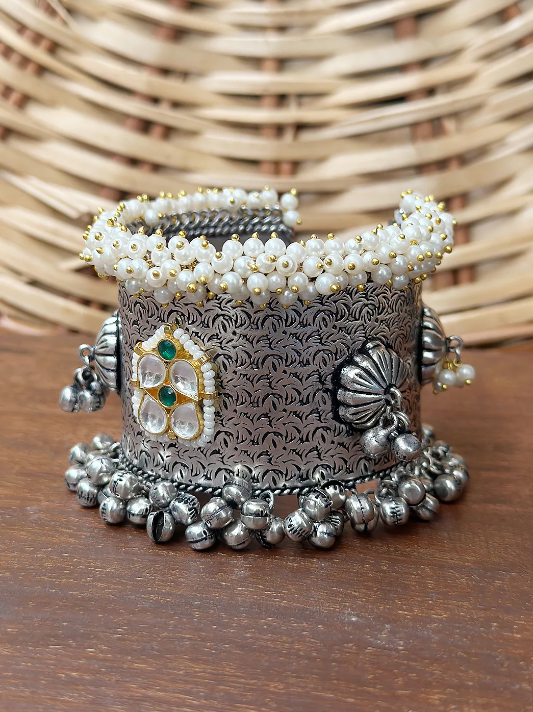 Handcrafted Brass Mix Pearl Work Bracelet Kangan - Handmade Jewelry Gift for Women